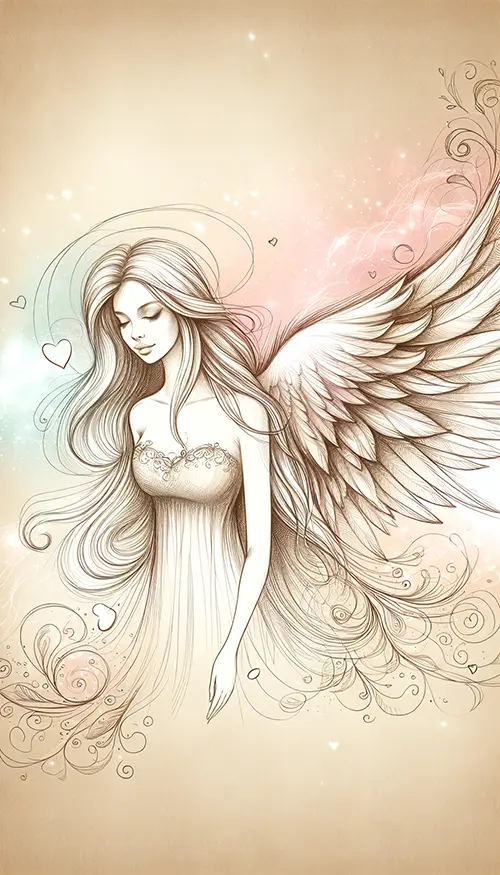 sketch of angel with hearts