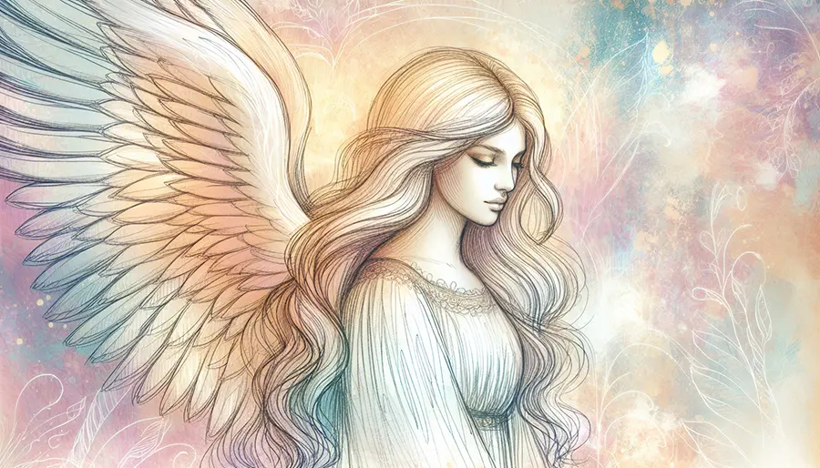 profile of angel looking down and wings closed