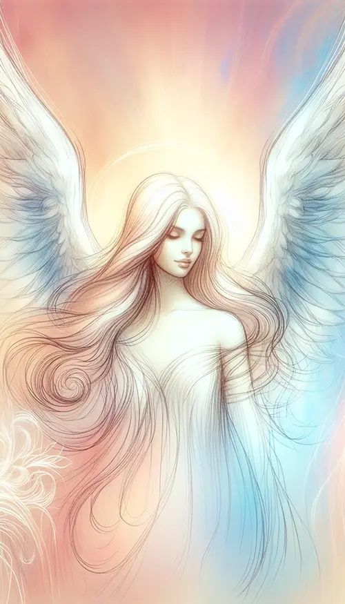 sketch of angel looking down and to the side