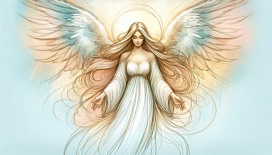 full body sketch of angel with arms open in welcome