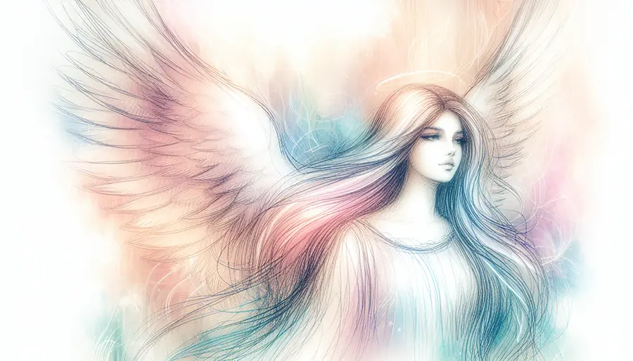 sketch of angel in profile with large open wings