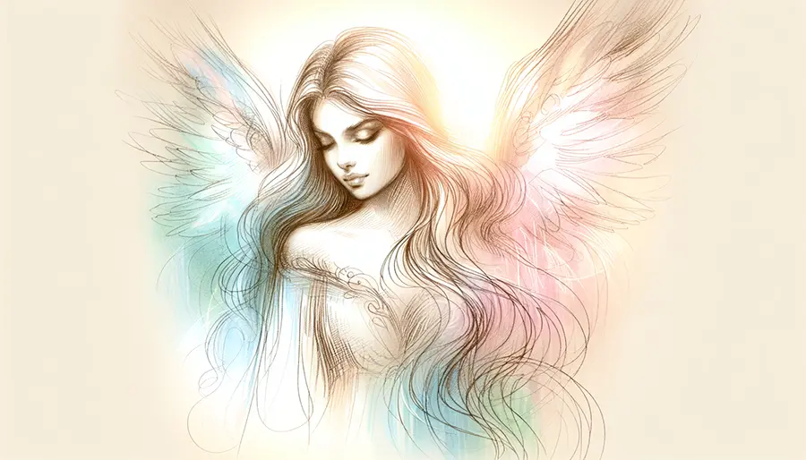 soft sketch of angel with head down