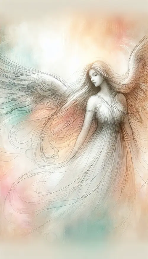 full body sketch of angel floating