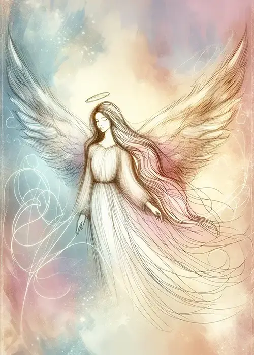 full body sketch of angel floating