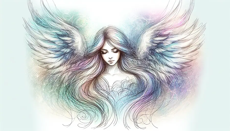 sketch of angel looking down