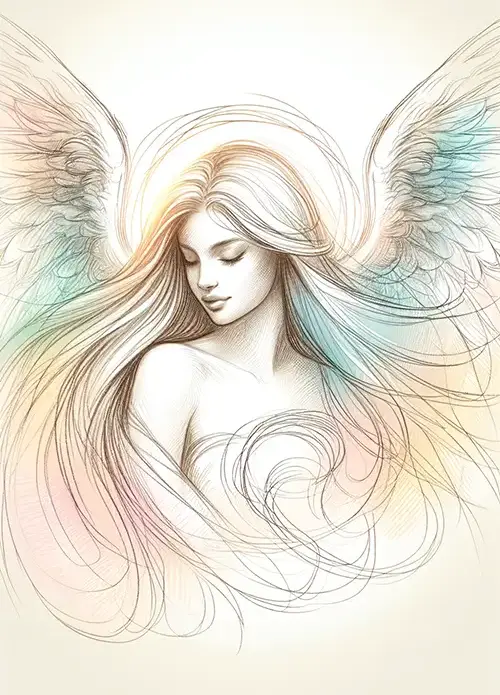 soft sketch of angel with head down and to the left