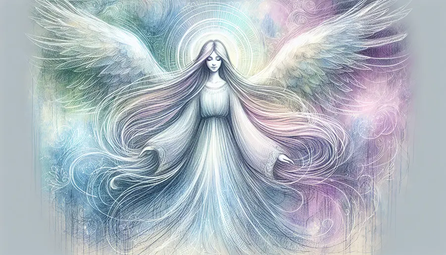 full body sketch of angel with arms and wings open in welcome