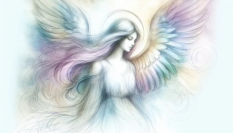 right side profile sketch of angel with head bent down slightly