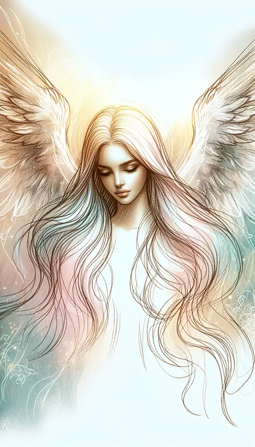 front profile sketch of angel with head bent down slightly