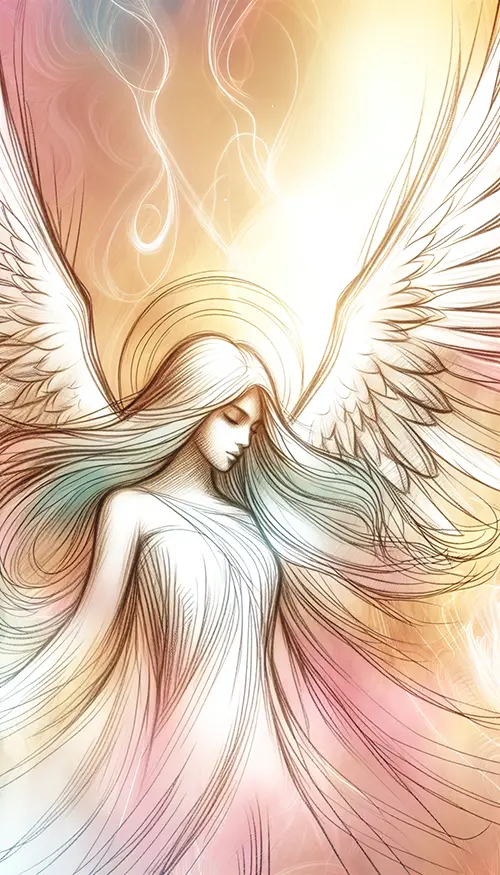 right profile sketch of angel looking down