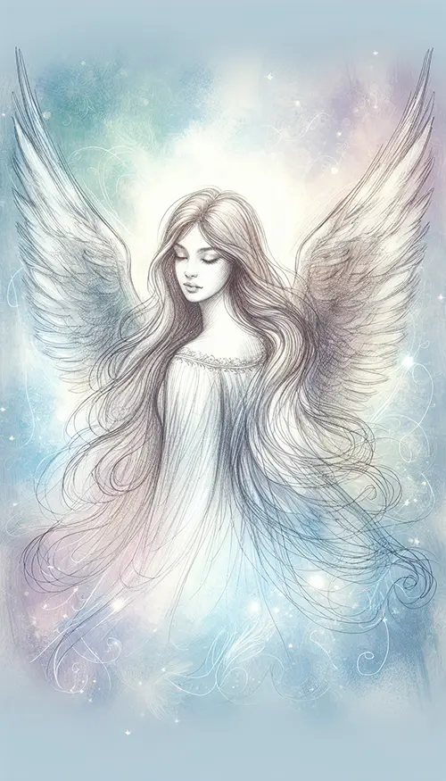 upper body sketch of angel looking over her shoulder