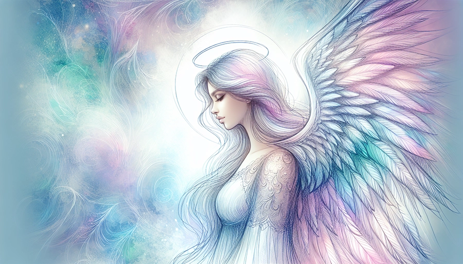 left profile sketch of angel looking down