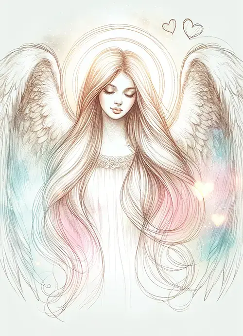 sketch of angel with hearts sketch of angel with hearts