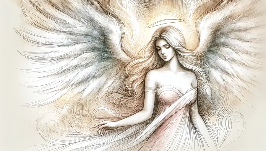 sketch of angel with arm extended in welcome sketch of angel with arm extended in welcome