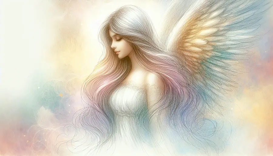 profile sketch of long haired angel