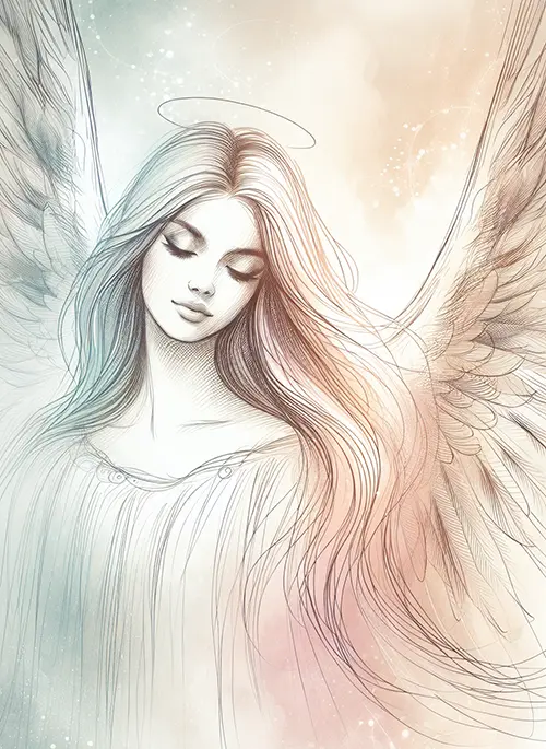 close up sketch of calm and serene angel close up sketch of calm and serene angel